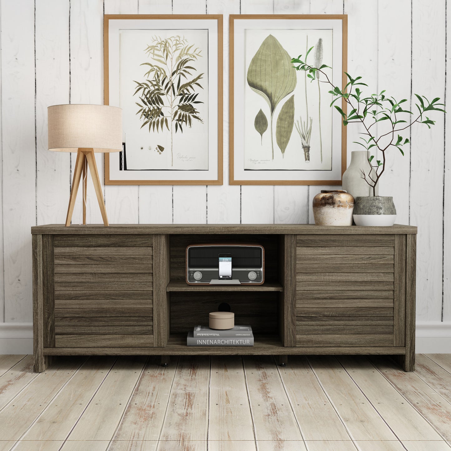 Living Essentials by Hillsdale Handerson 64 Inch Wood Entertainment Console, Dark Oak Finish