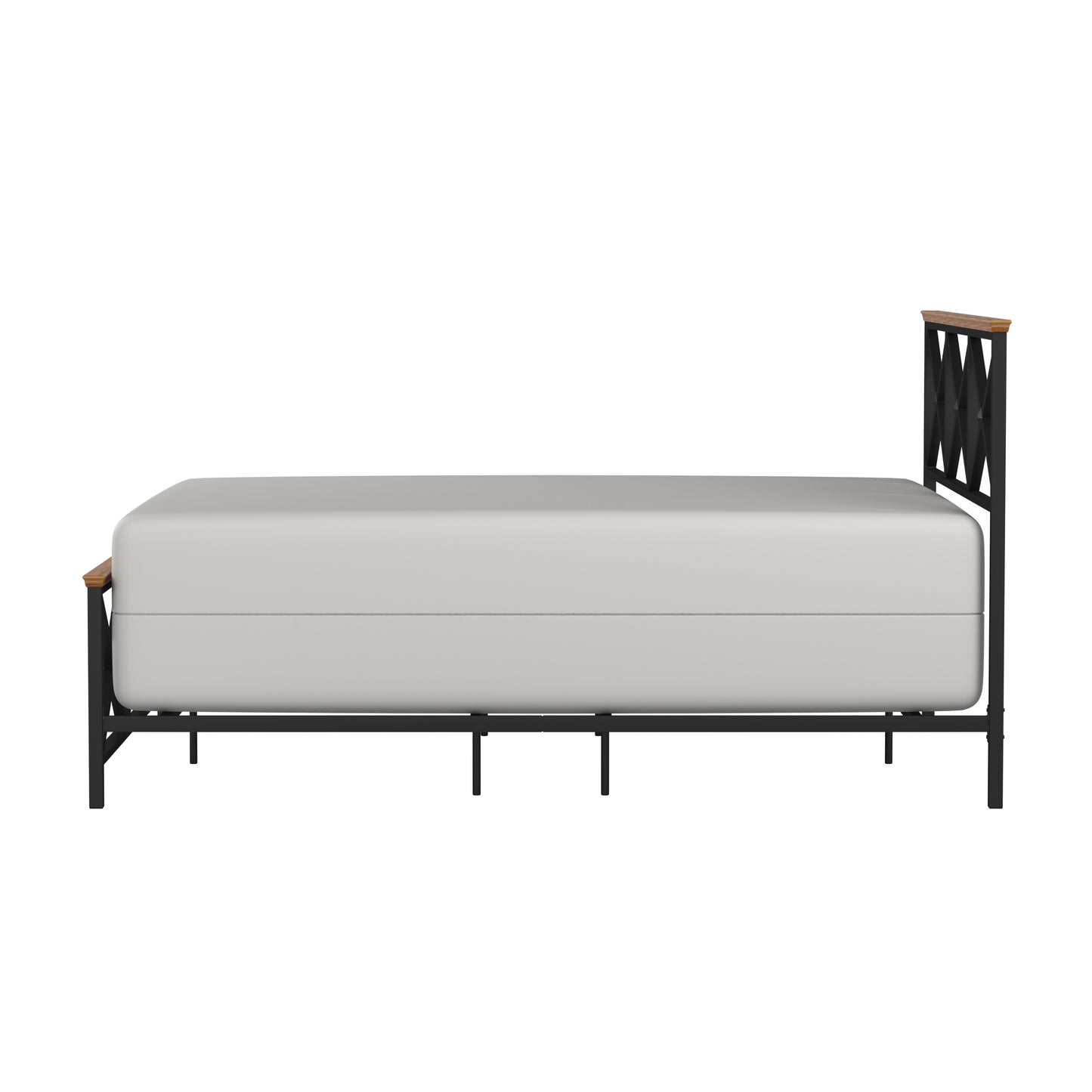 Hillsdale Furniture Ashford Metal Queen Bed with Wood Posts, Textured Black with Oak Finished Wood