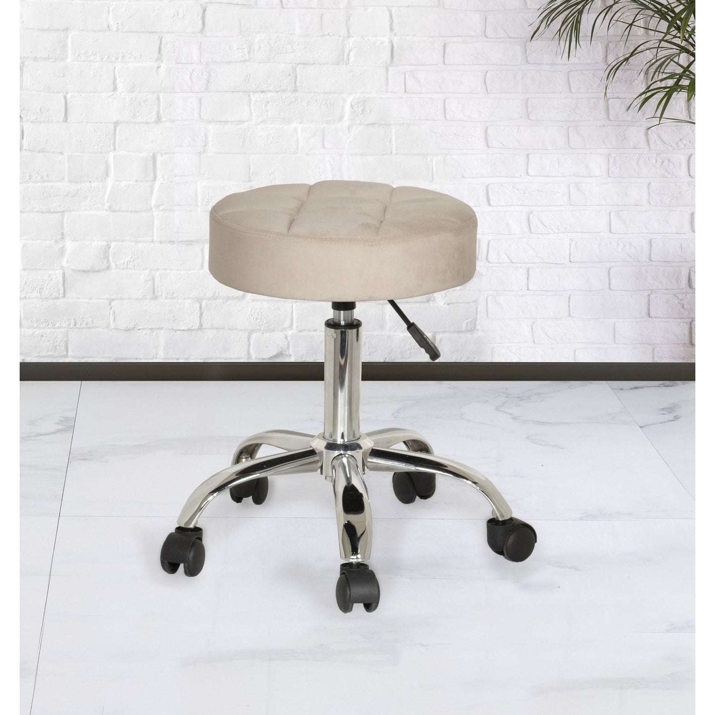 Hillsdale Furniture Nora Metal Adjustable Backless Vanity/Office Stool, Chrome with Cream Velvet