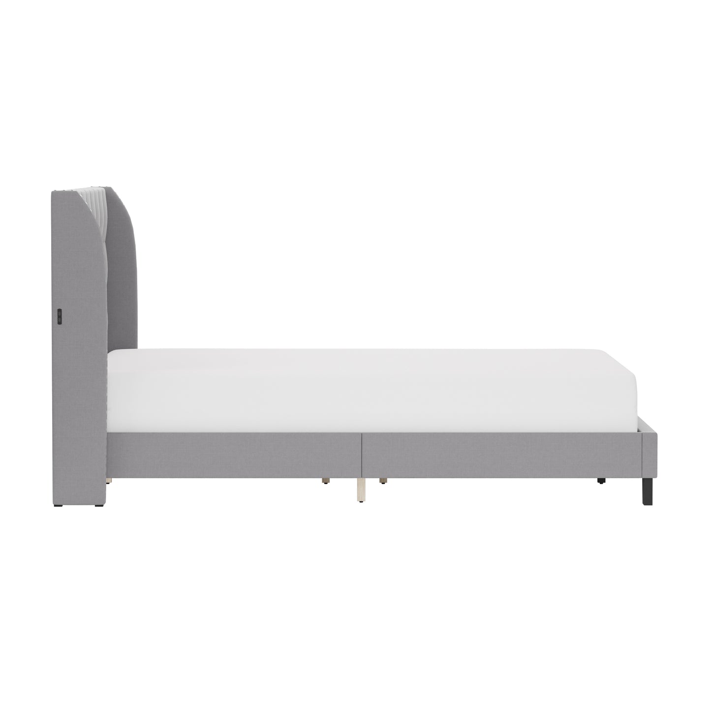 Hillsdale Furniture Buchanan Upholstered Tufted Queen Platform Bed with 2 Dual USB Ports, Smoke Gray Fabric