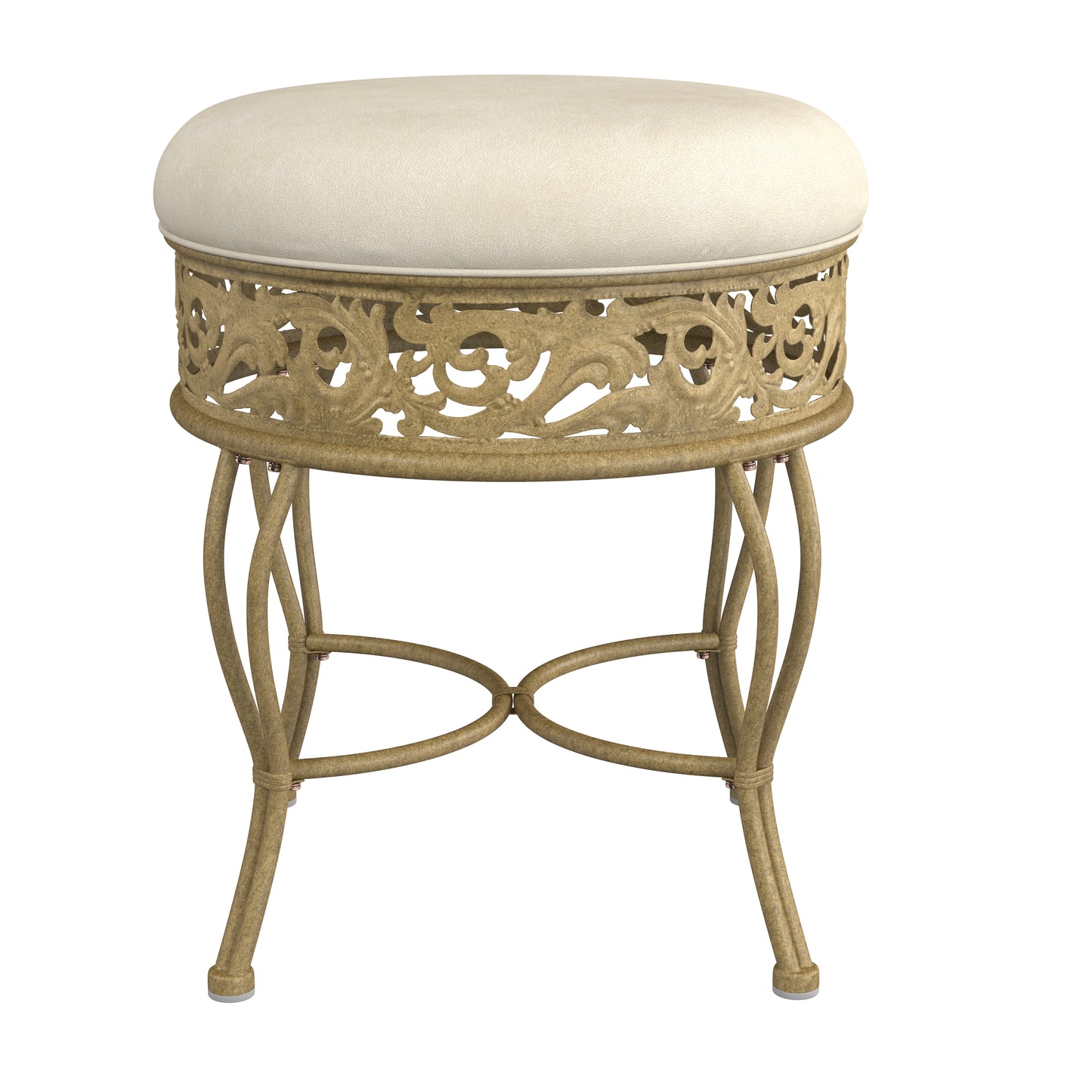 Hillsdale Furniture Villa III Backless Metal Vanity Stool, Antique Beige