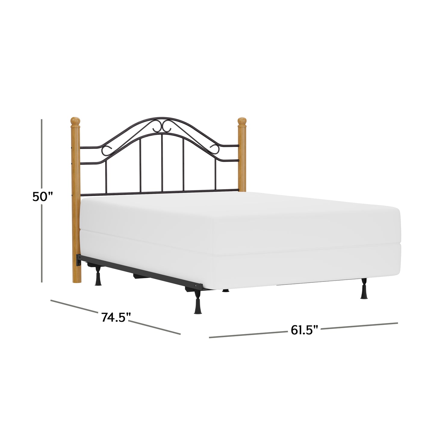 Hillsdale Furniture Winsloh Full/Queen Metal Headboard with Frame and Oak Wood Posts, Black