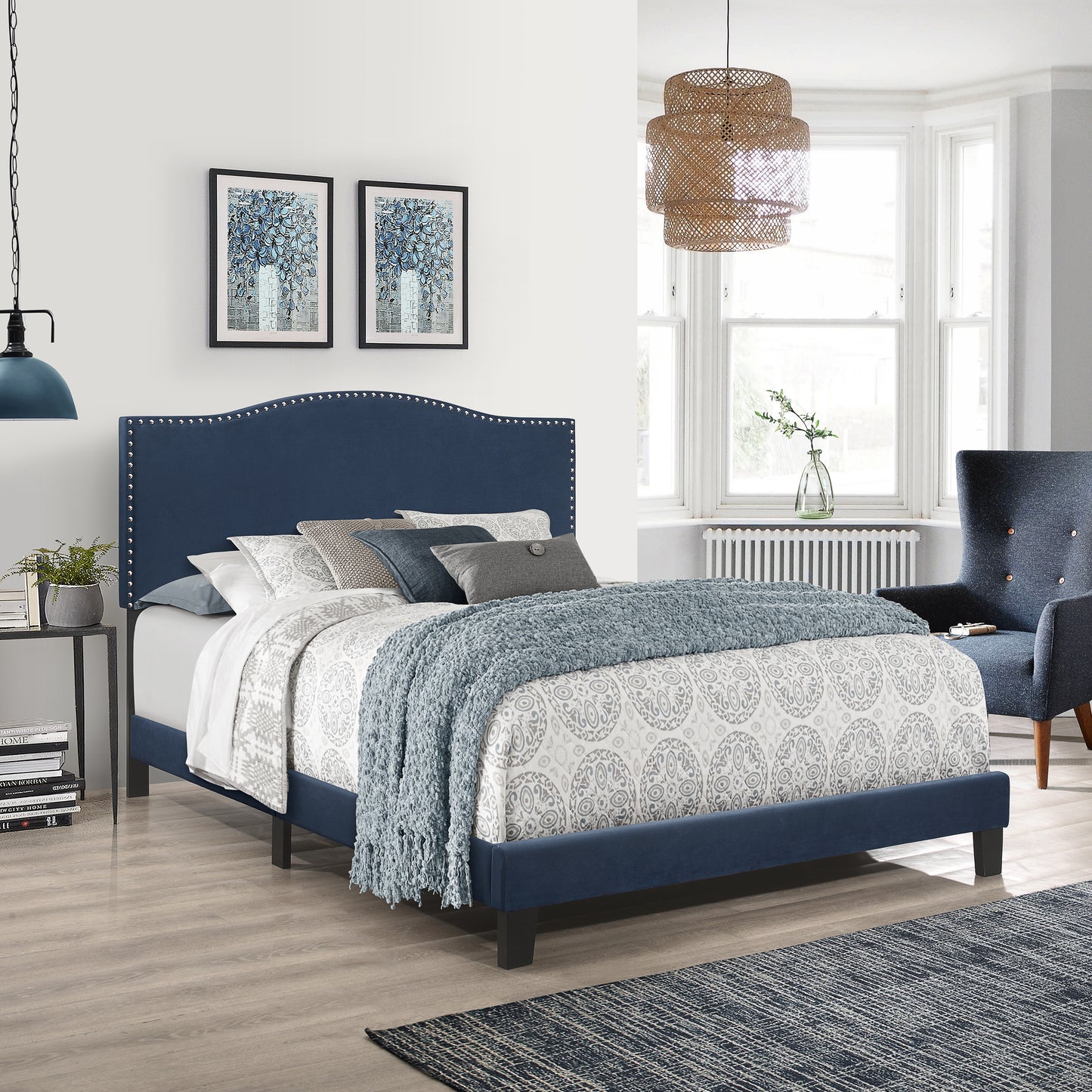 Hillsdale Furniture Kiley Queen Upholstered Bed, Blue Velvet