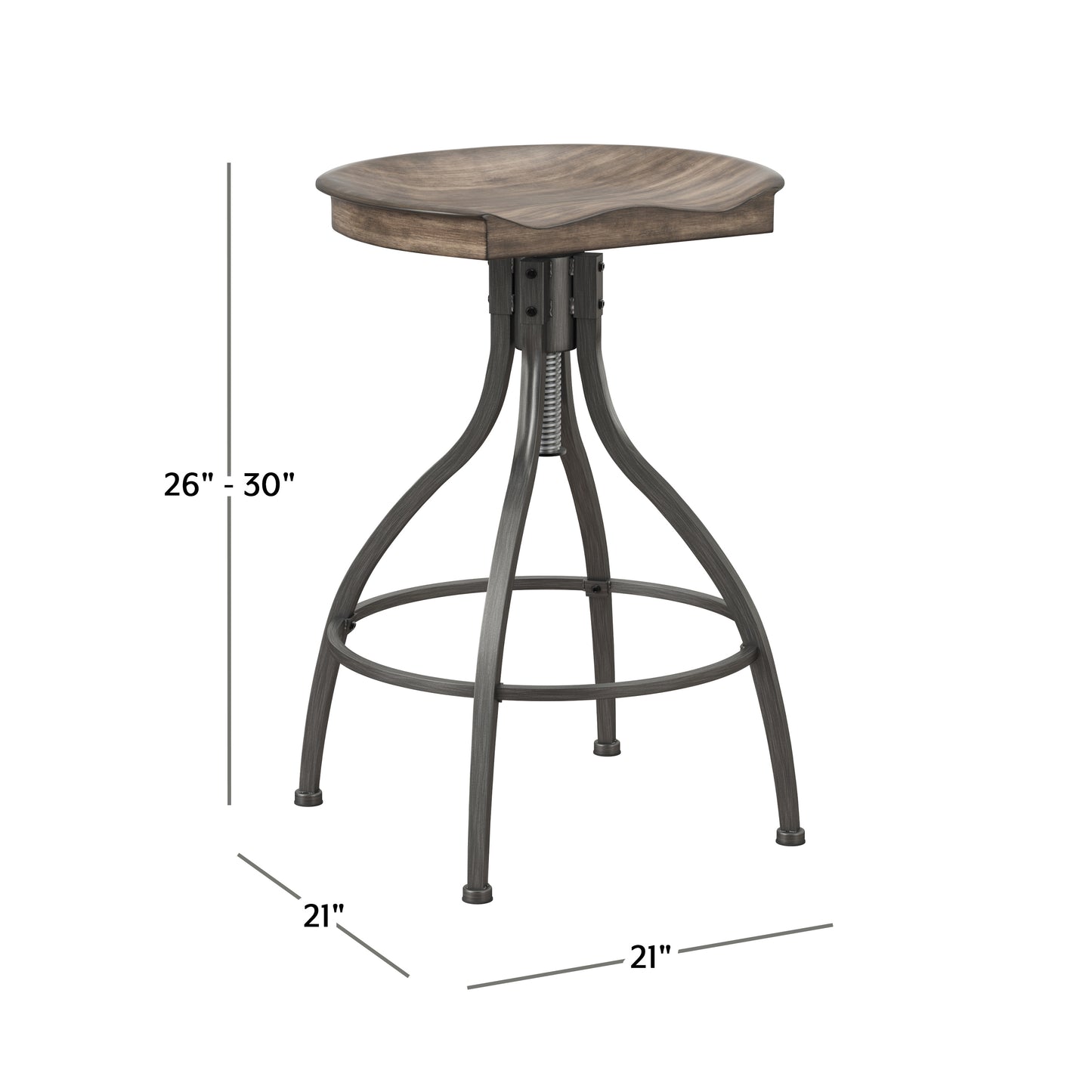 Hillsdale Furniture Worland Backless Metal Adjustable Height Swivel Stool, Gray Metal with Charcoal Finished Wood