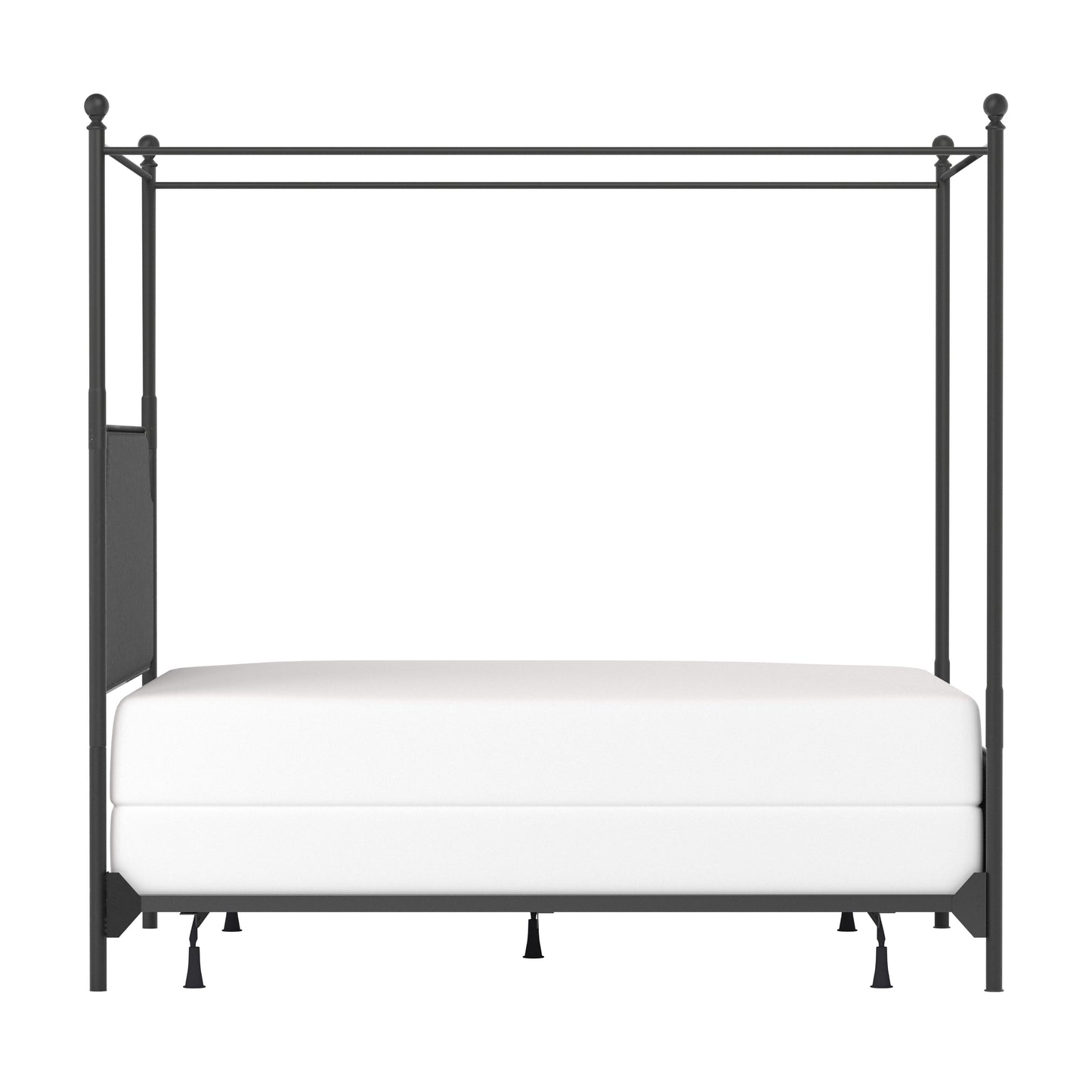 Hillsdale Furniture McArthur Queen Metal and Upholstered Canopy Bed, Matte Black with Gray Fabric