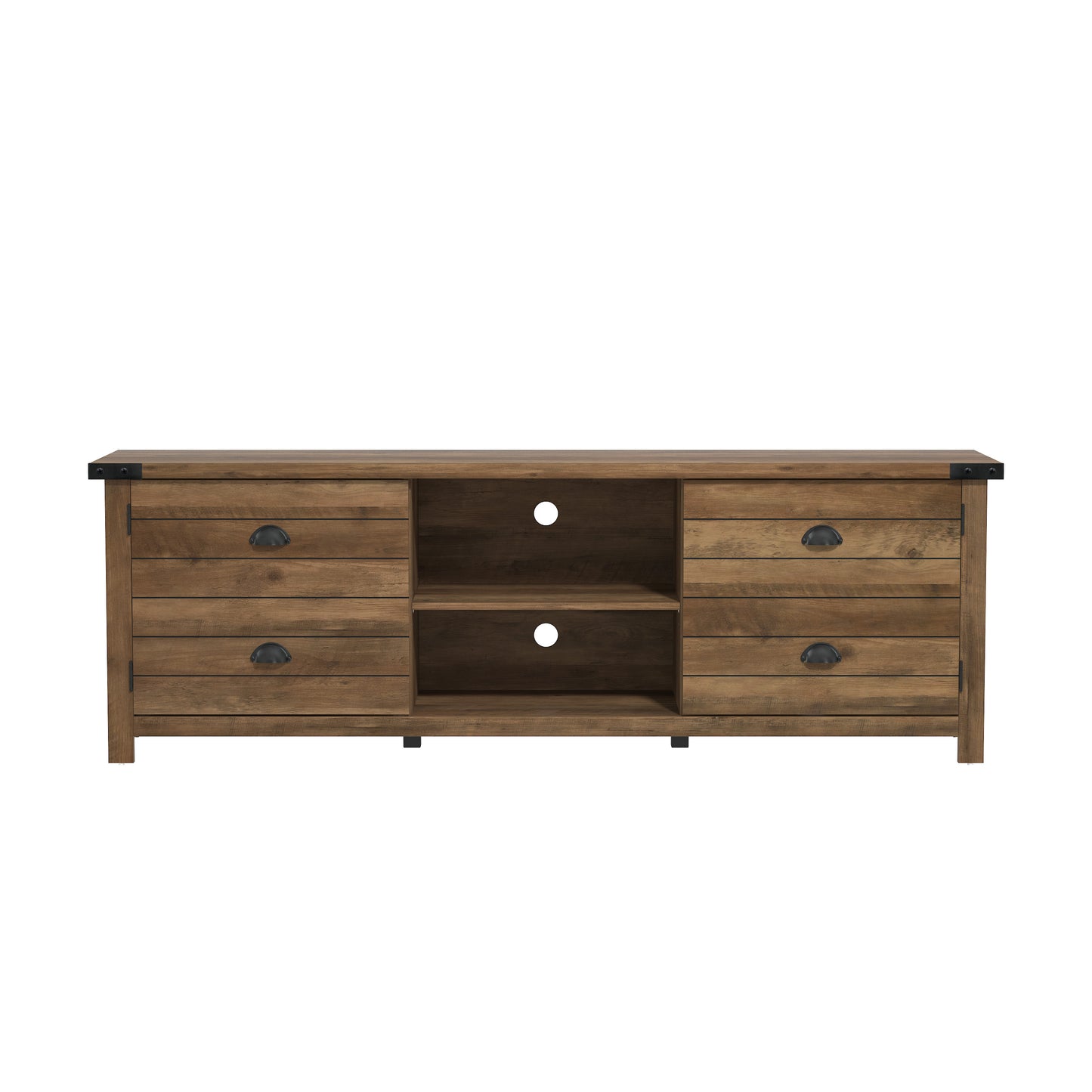 Living Essentials by Hillsdale Prestwick Gaming Ready Wood 70 inch TV Stand with 2 Doors and Shelves, Knotty Oak