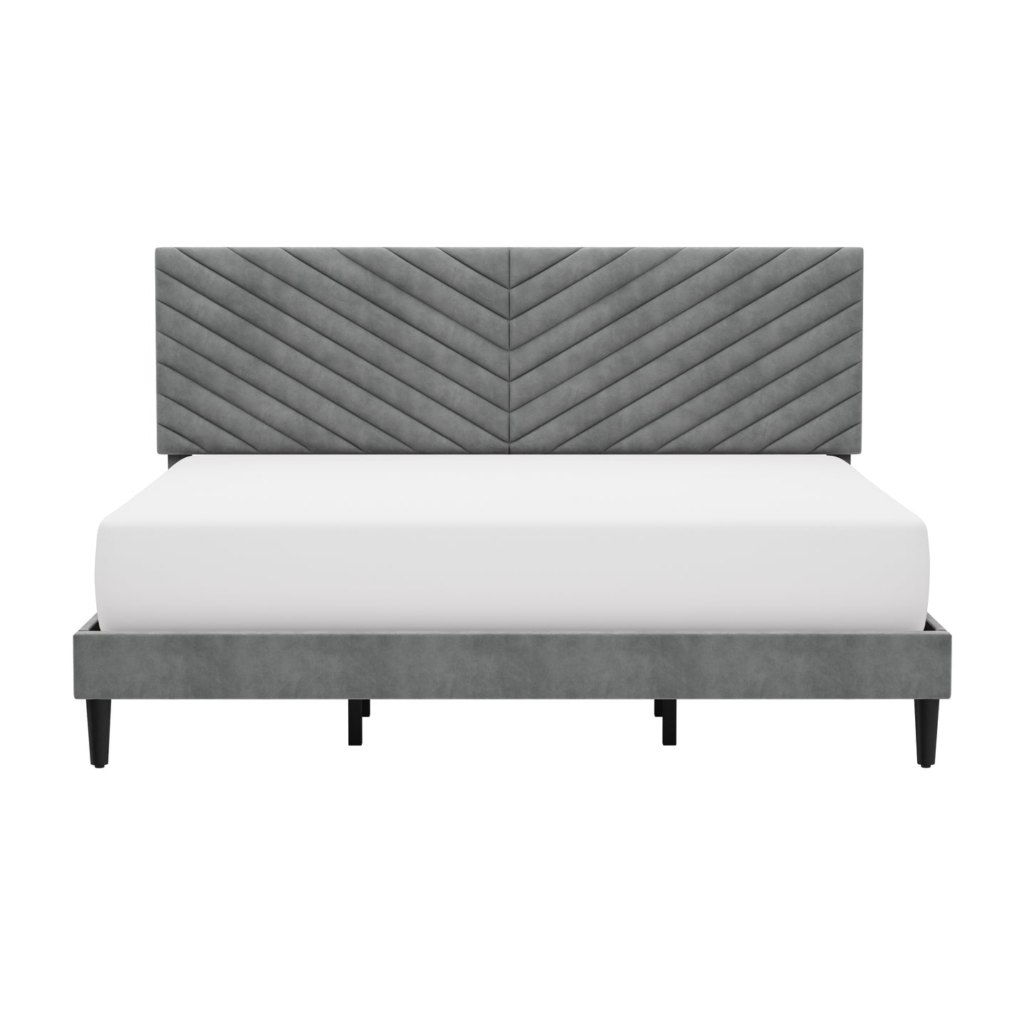 Hillsdale Furniture Crestwood Upholstered Chevron Pleated Platform King Bed with 2 Dual USB Ports, Platinum