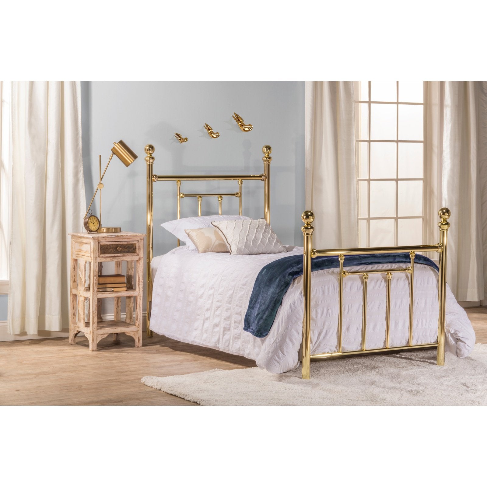 Hillsdale Chelsea Classic Brass Metal Headboard with Round Finials