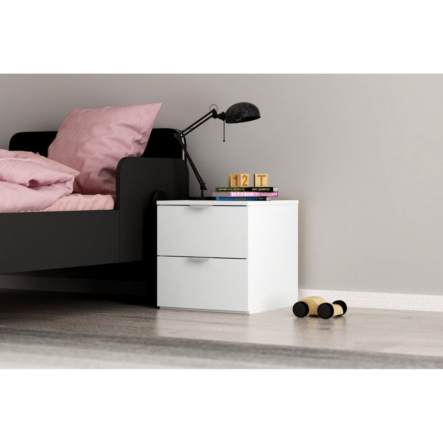 Hillsdale Living Essentials Delmar Wood 2 Drawer Nightstand, Set of 2, Matte White