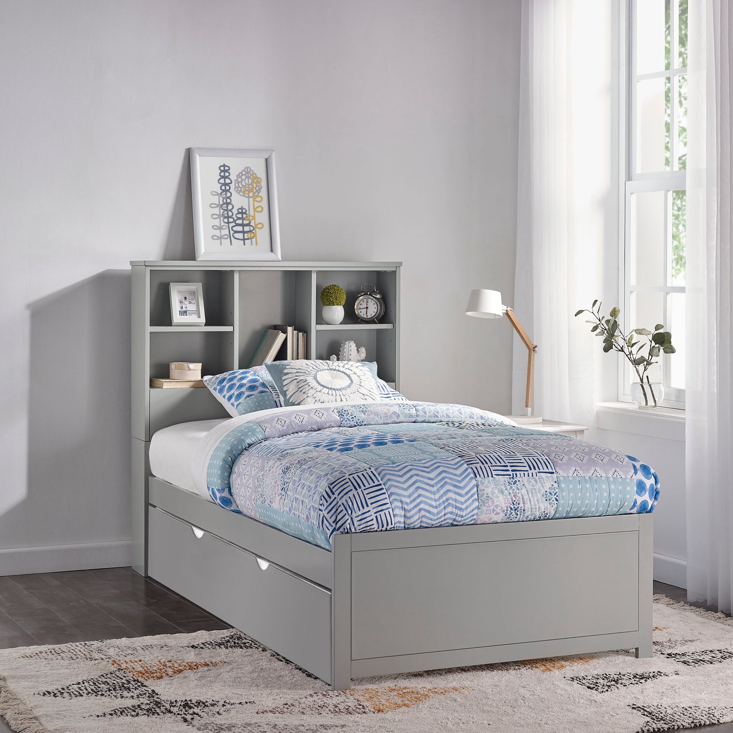 Hillsdale Kids and Teen Caspian Twin Bookcase Bed with Trundle, Gray