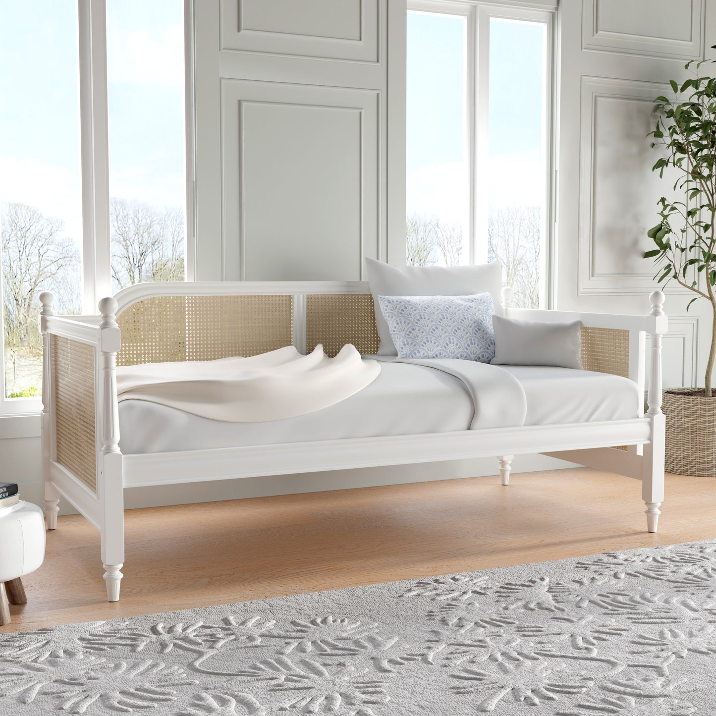 Hillsdale Furniture Melanie Wood and Cane Twin Daybed, White