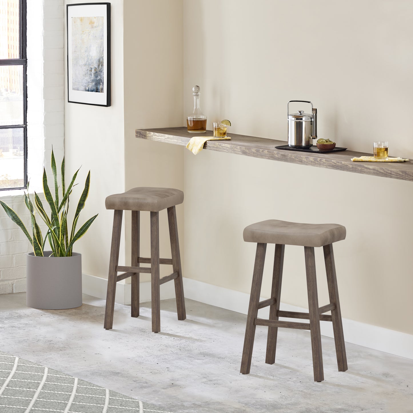 Hillsdale Furniture Saddle Wood Backless Bar Height Stool, Rustic Gray