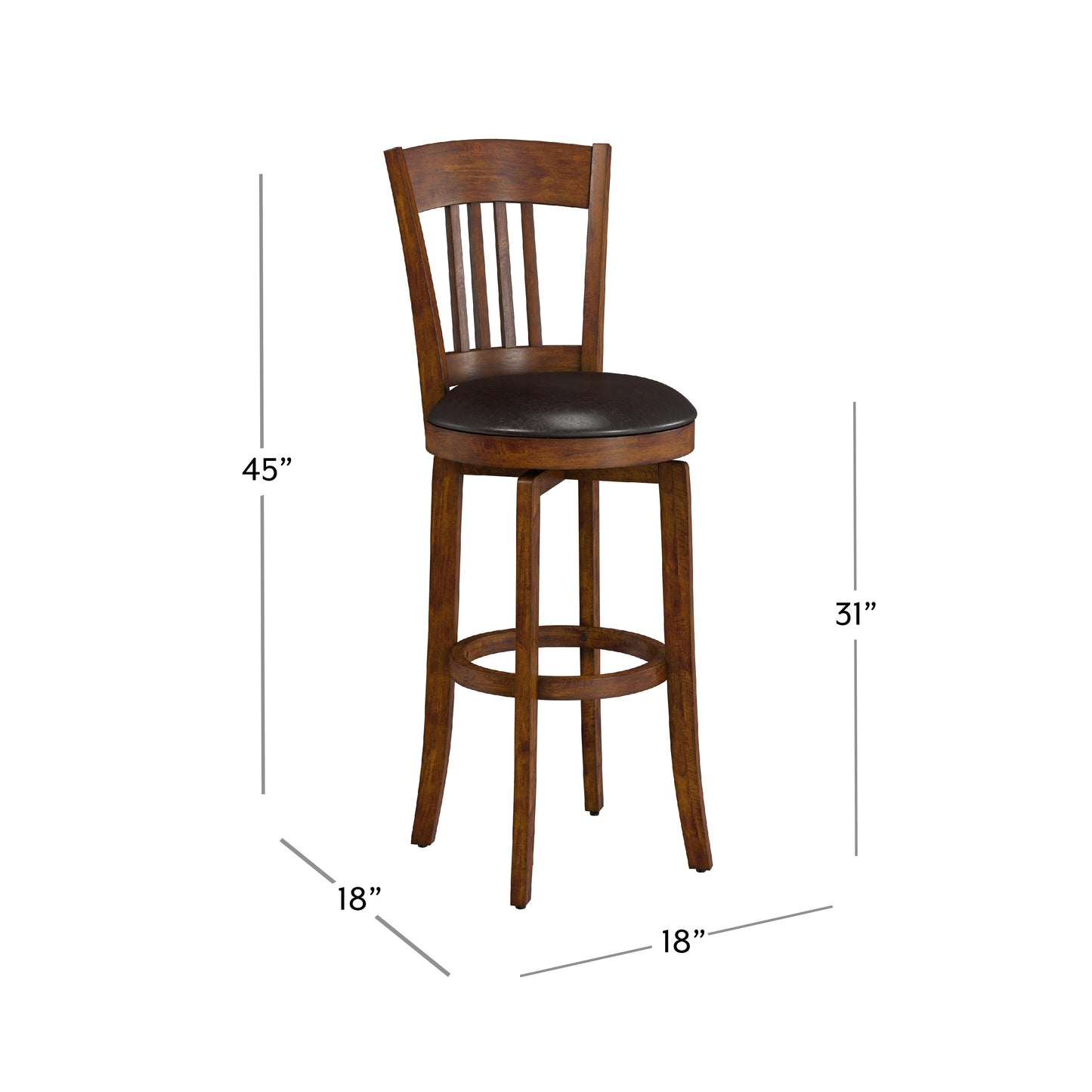 Hillsdale Furniture Canton Wood Bar Height Swivel Stool, Brown