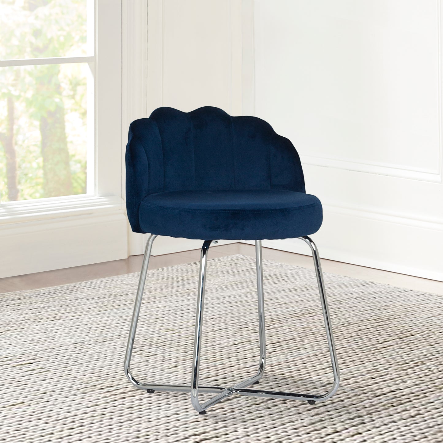 Hillsdale Furniture Catalina Metal Vanity Stool, Chrome with Dark Blue Fabric