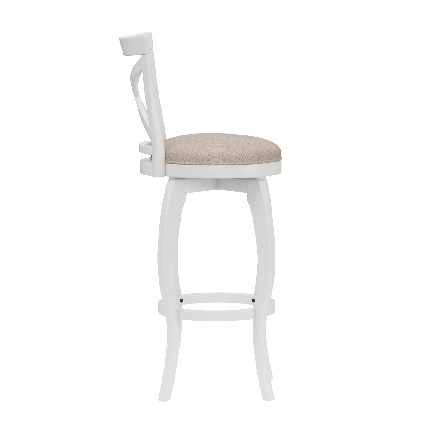 Hillsdale Furniture Ellendale Wood Bar Height Swivel Stool, White with Beige Fabric