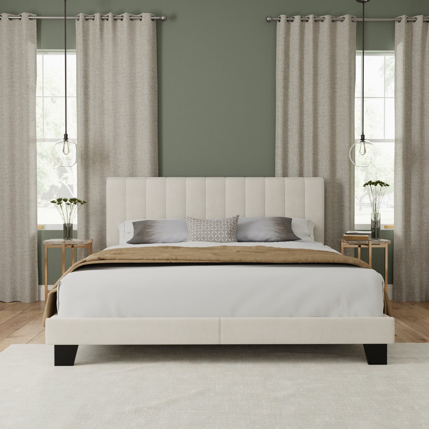 Hillsdale Furniture Crestone Upholstered Adjustable Height King Platform Bed, Cream