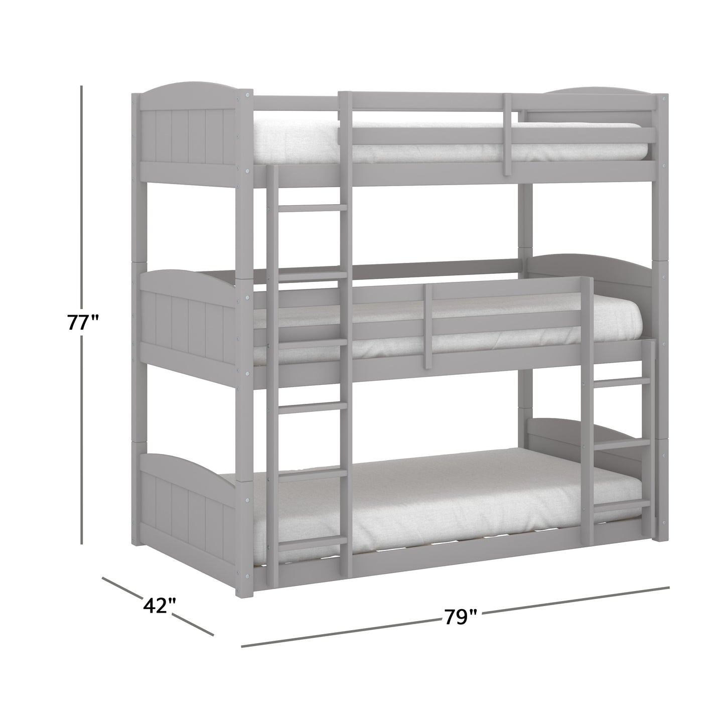 Living Essentials by Hillsdale Alexis Wood Arch Triple Twin Bunk Bed, Gray