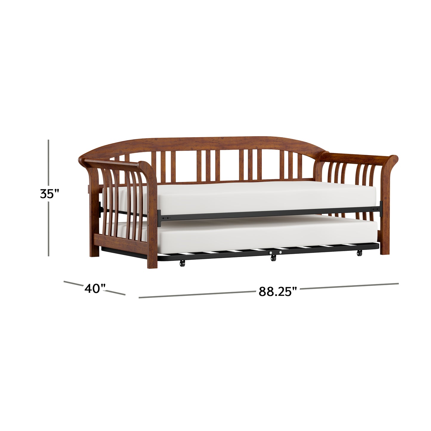 Hillsdale Furniture Dorchester Wood Daybed with Twin Roll Out Trundle, Walnut