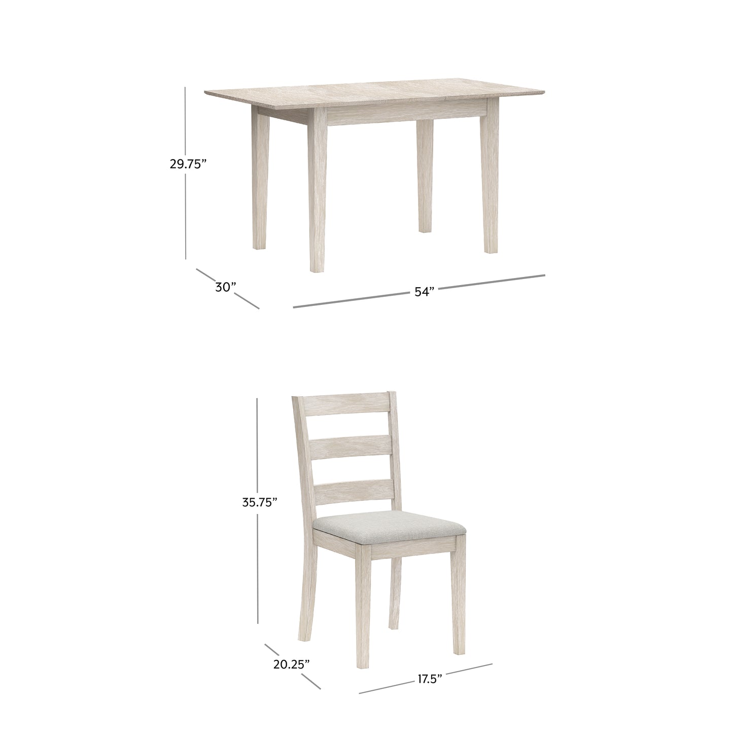 Hillsdale Furniture Spencer Wood 5 Piece Dining Set with Ladder Back Dining Chairs, White Wire Brush