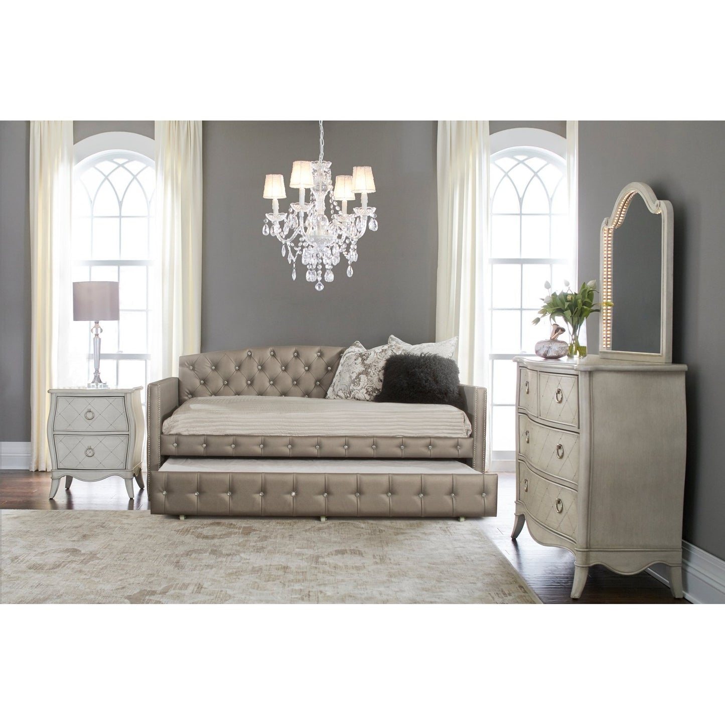 Hillsdale Furniture Memphis Upholstered Twin Daybed with Trundle, Pewter