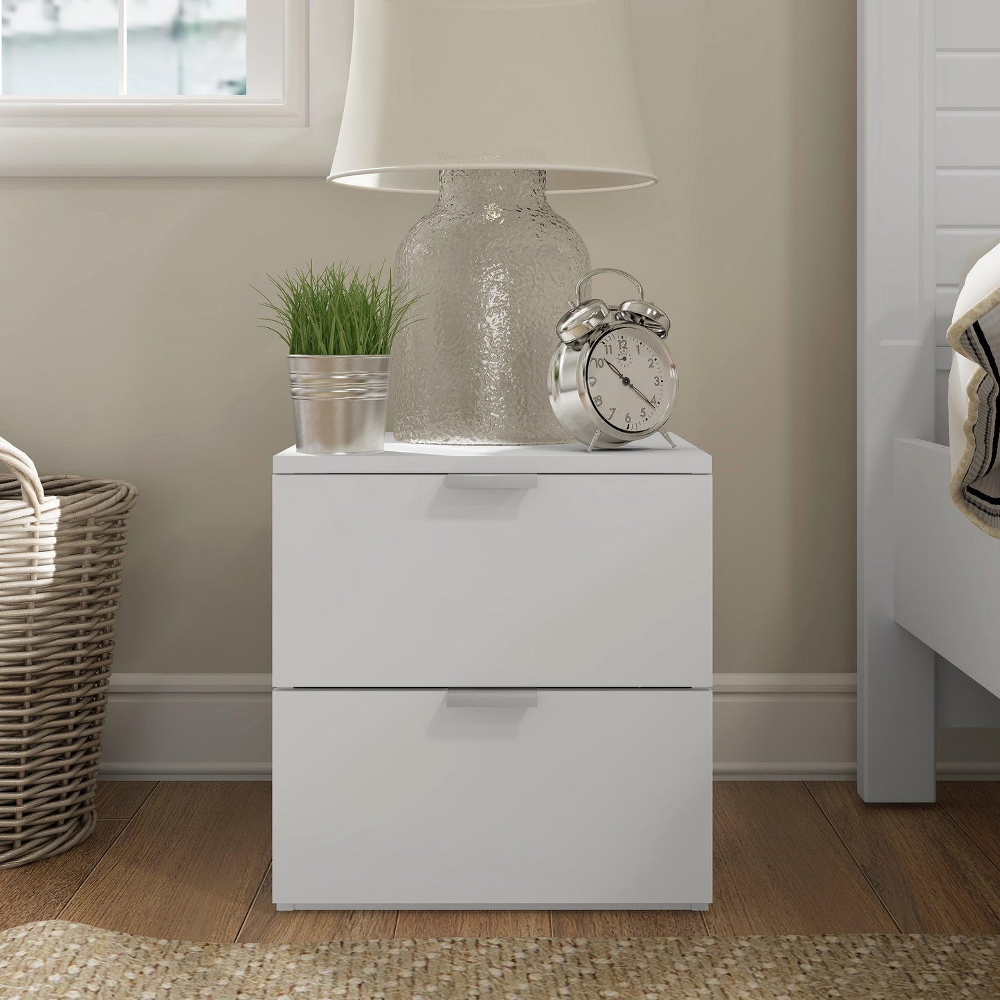 Hillsdale Living Essentials Delmar Wood 2 Drawer Nightstand, Matte White