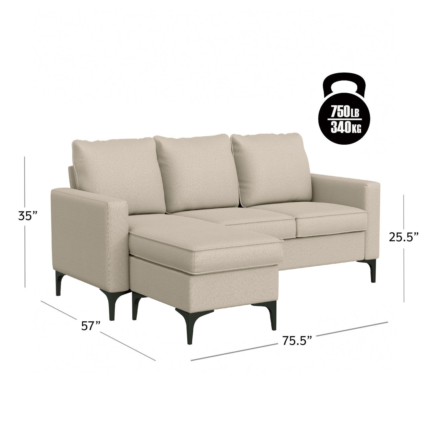 Hillsdale Furniture Alamay Upholstered Reversable Sectional Chaise, Oatmeal