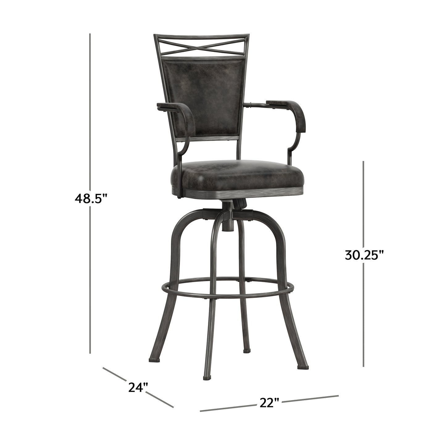 Hillsdale Furniture Bridgetown Metal Bar Height Swivel Stool, Pewter