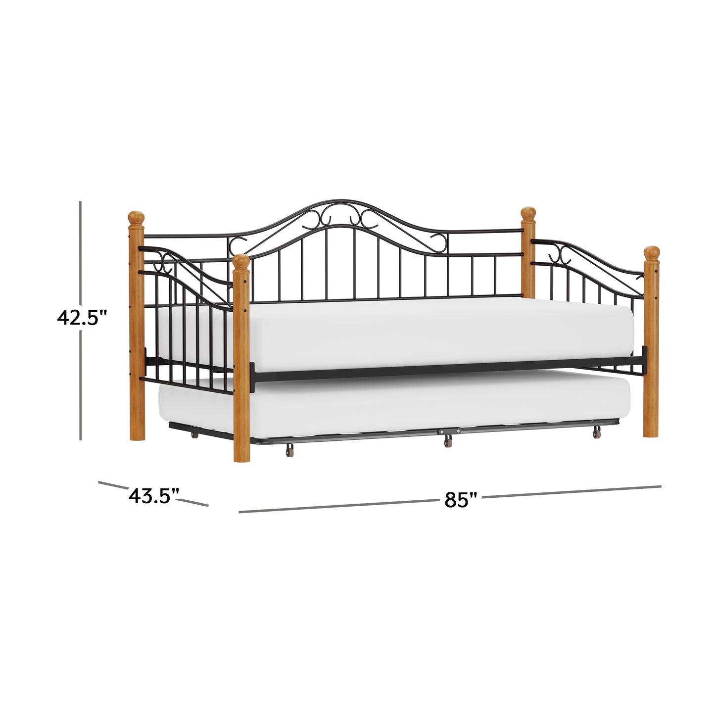 Hillsdale Furniture Winsloh Metal Twin Daybed with Roll Out Trundle, Medium Oak