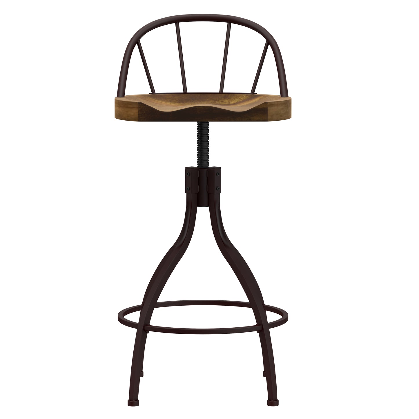 Hillsdale Furniture Worland Metal Adjustable Height Swivel Stool with Back, Brown Metal with Walnut Finished Wood