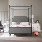 Hillsdale Furniture McArthur Queen Metal and Upholstered Canopy Bed, Matte Black with Gray Fabric