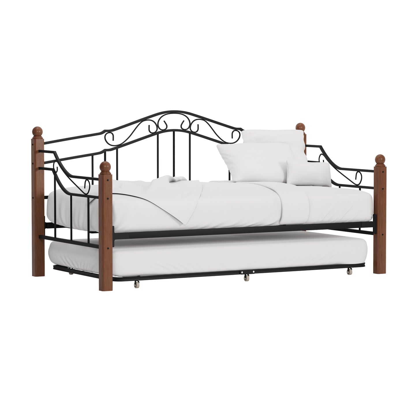 Hillsdale Furniture Madison Wood and Metal Twin Daybed with Roll Out Trundle, Black with Cherry Posts