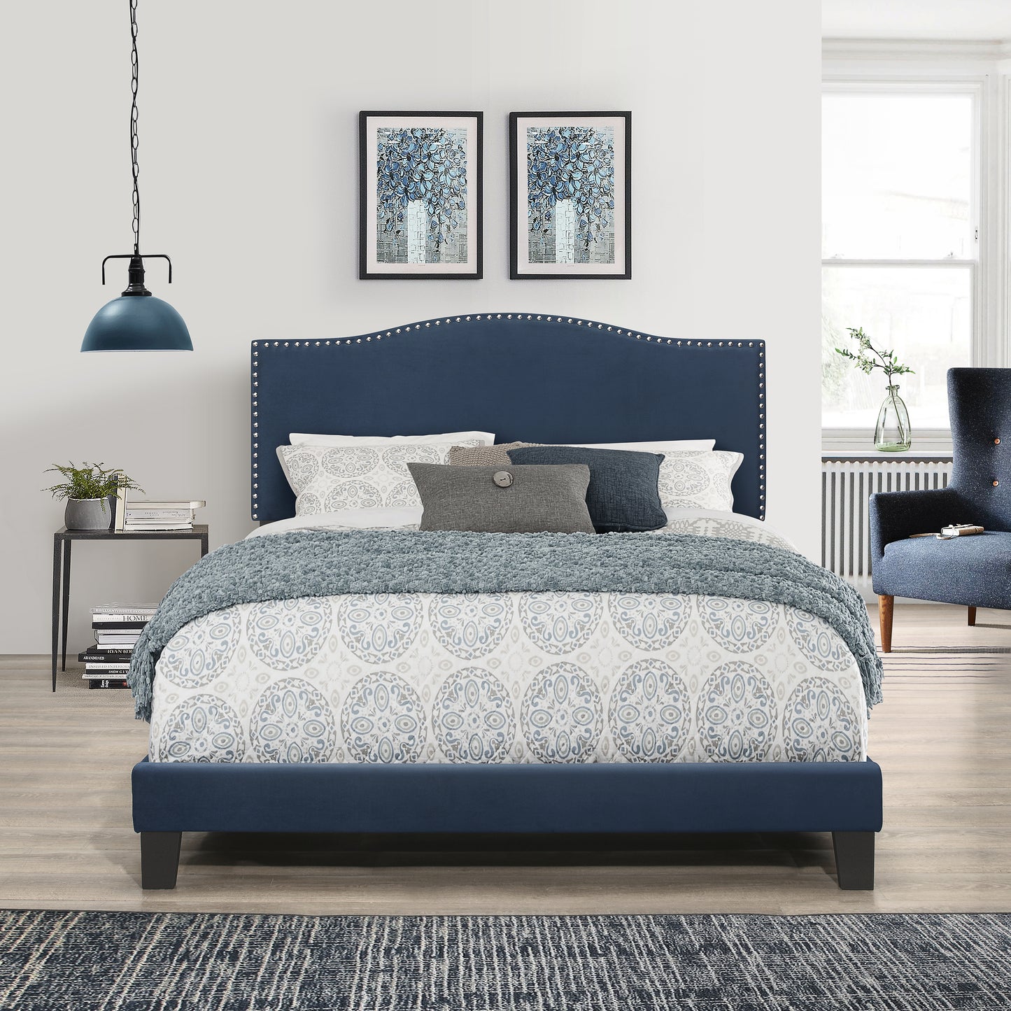 Hillsdale Furniture Kiley Full Upholstered Bed, Blue Velvet