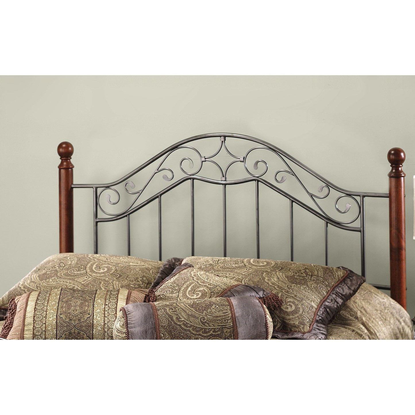 Hillsdale Furniture Martino King Metal Headboard with Cherry Wood Posts, Smoke Silver