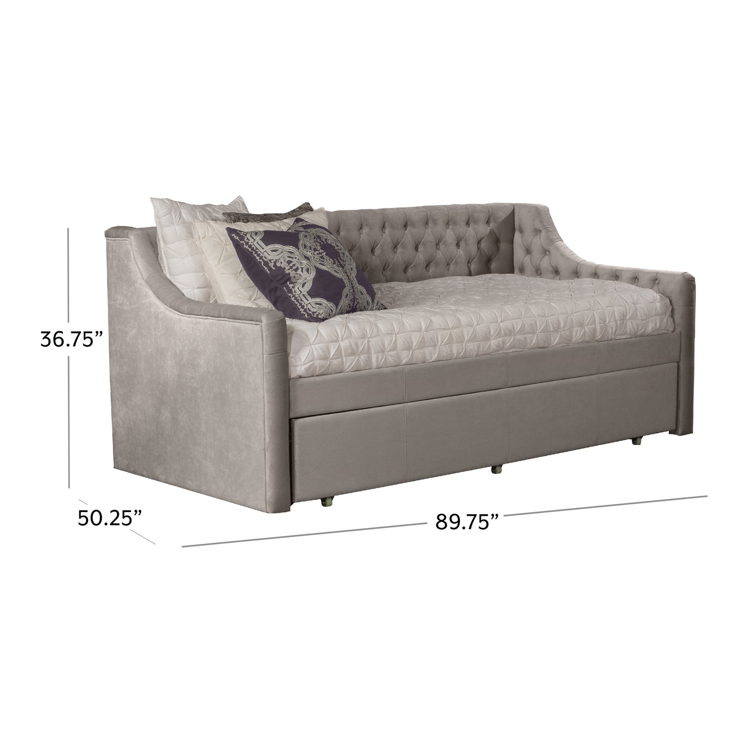 Hillsdale Furniture Jaylen Upholstered Twin Daybed with Trundle, Silver Gray