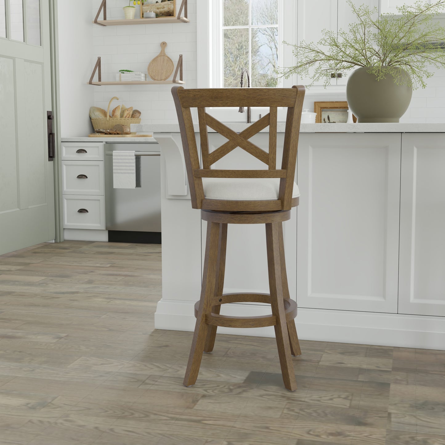 Hillsdale Furniture Hamlin Wood Bar Height Swivel Stool, Brush Gray