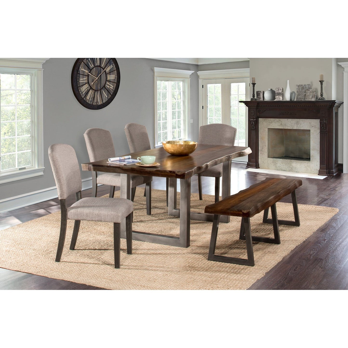 Hillsdale Furniture Emerson Wood 6 Piece Rectangle Dining Set with One Bench and Four Chairs, Gray Sheesham