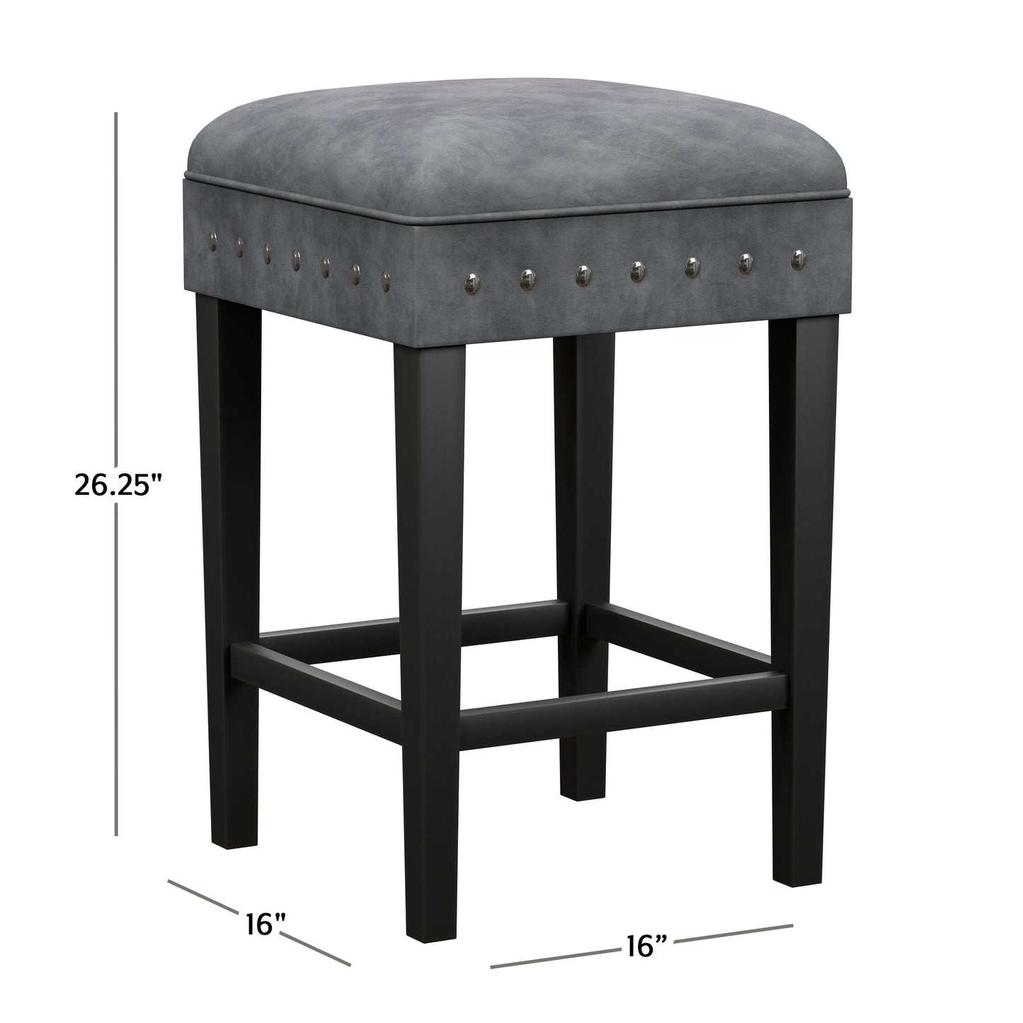 Hillsdale Furniture Cassidy Wood and Upholstered Backless Counter Height Stool, Black with Charcoal Velvet