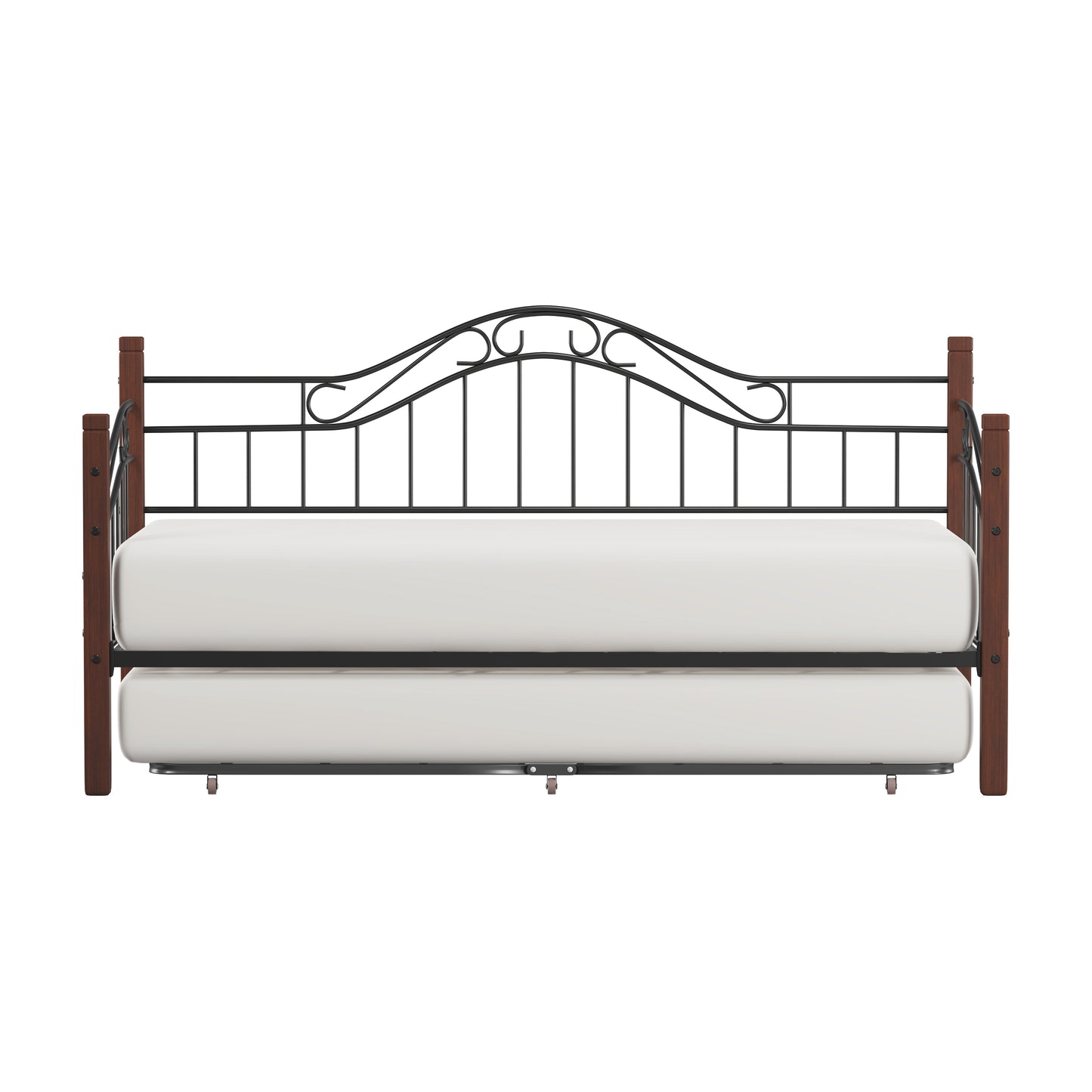 Hillsdale Furniture Matson Wood and Metal Daybed with Roll Out Trundle, Black with Cherry Posts