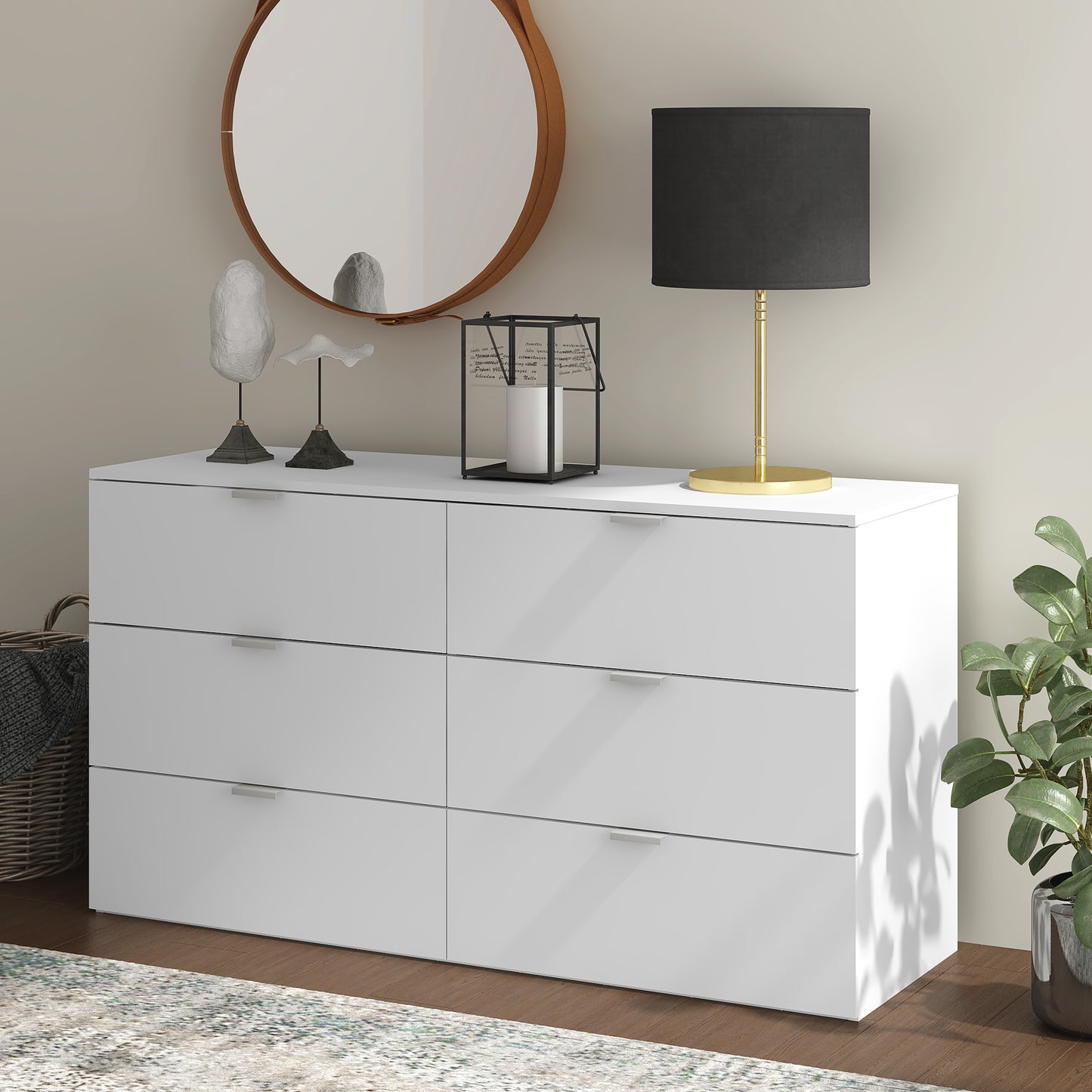 Hillsdale Living Essentials Delmar Wood 6 Drawer Dresser, Matte White