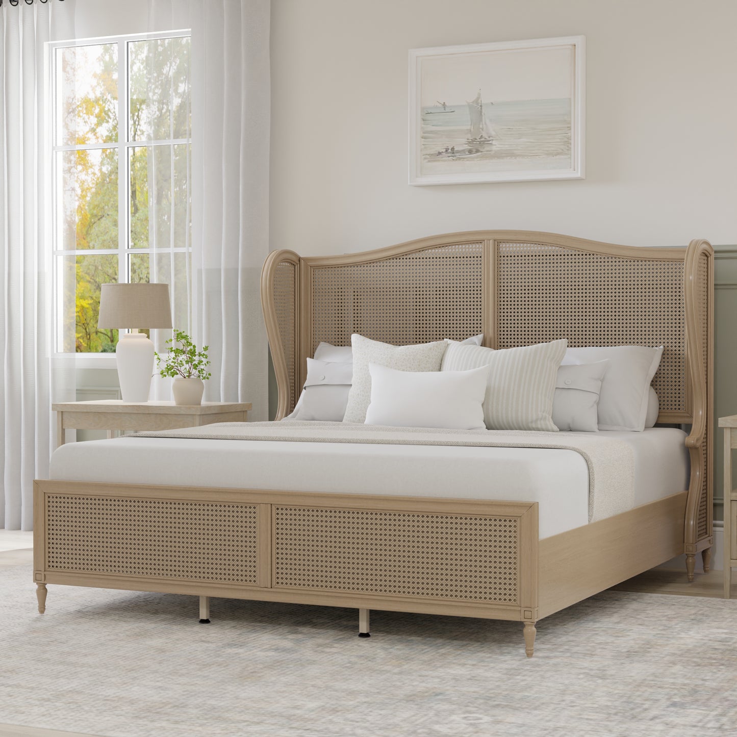 Hillsdale Furniture Sausalito King Wood Cane Bed, Medium Taupe