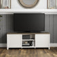 Living Essentials by Hillsdale Handerson 64 Inch Wood Entertainment Console, White with Dark Oak Finish Top