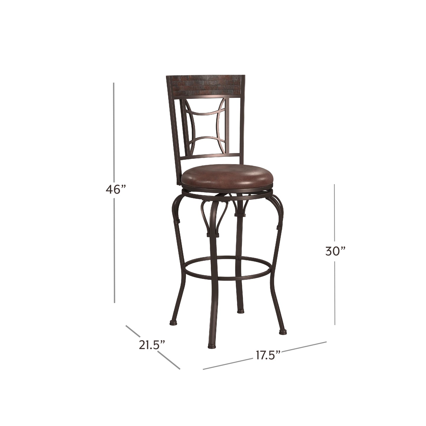 Hillsdale Furniture Granada Metal Bar Height Swivel Stool, Dark Chestnut