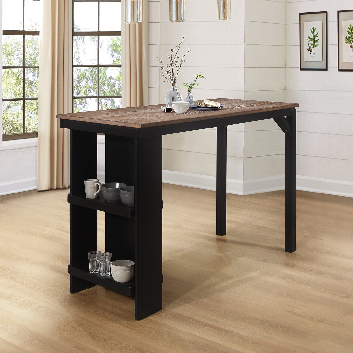 Hillsdale Furniture Knolle Park 3 Piece Wood Counter Height Dining Set, Black with Oak Wire Brush Finished Top