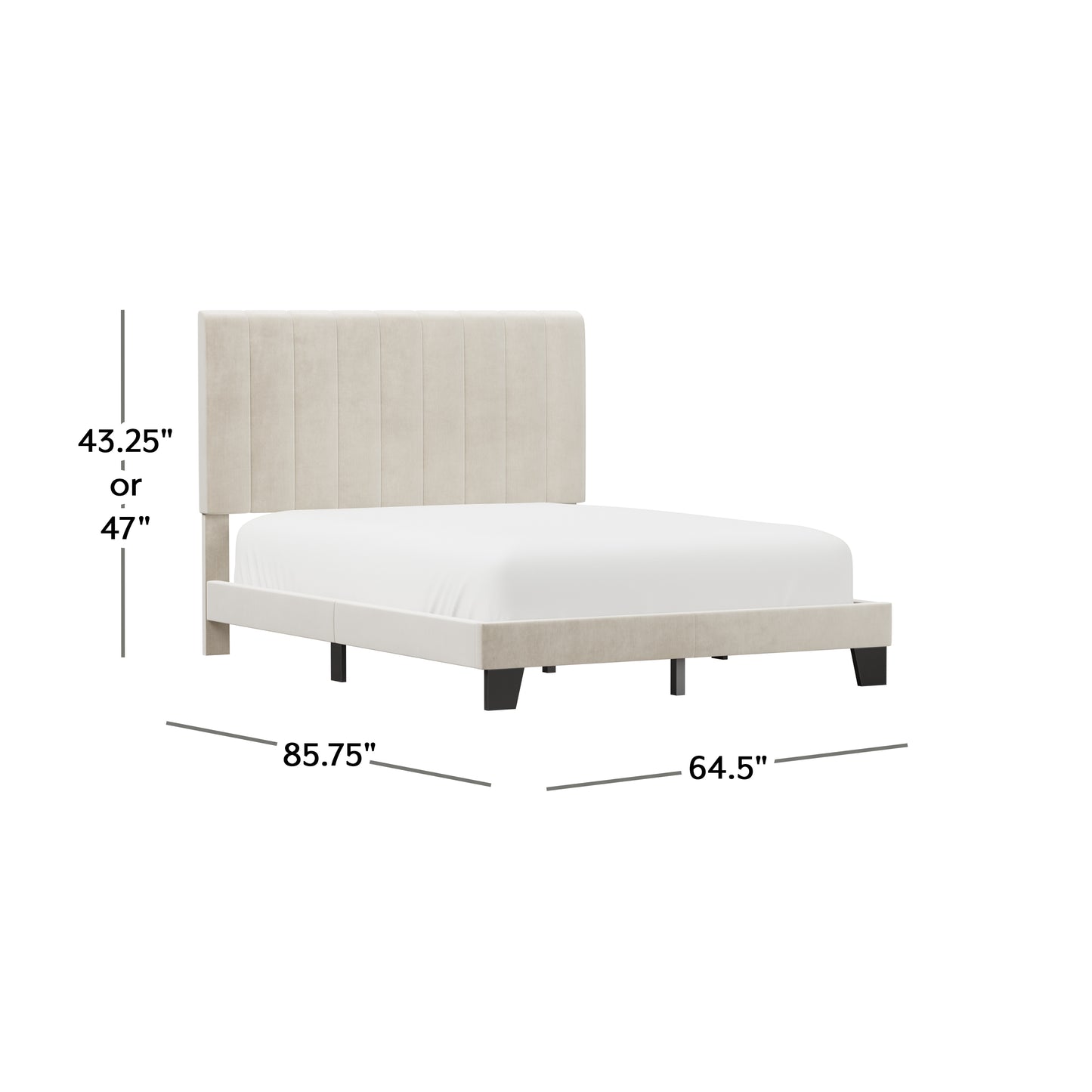 Hillsdale Furniture Crestone Upholstered Adjustable Height Queen Platform Bed, Cream