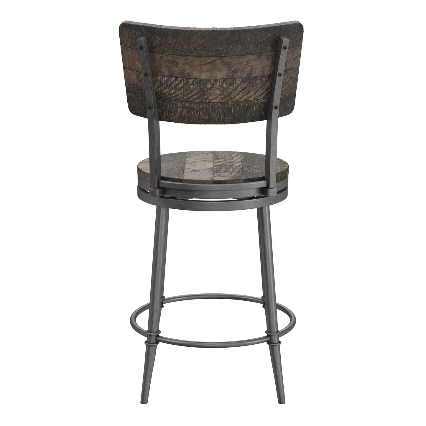 Hillsdale Furniture Jennings Wood and Metal Counter Height Swivel Stool, Rubbed Pewter Metal with Weathered Gray Wood