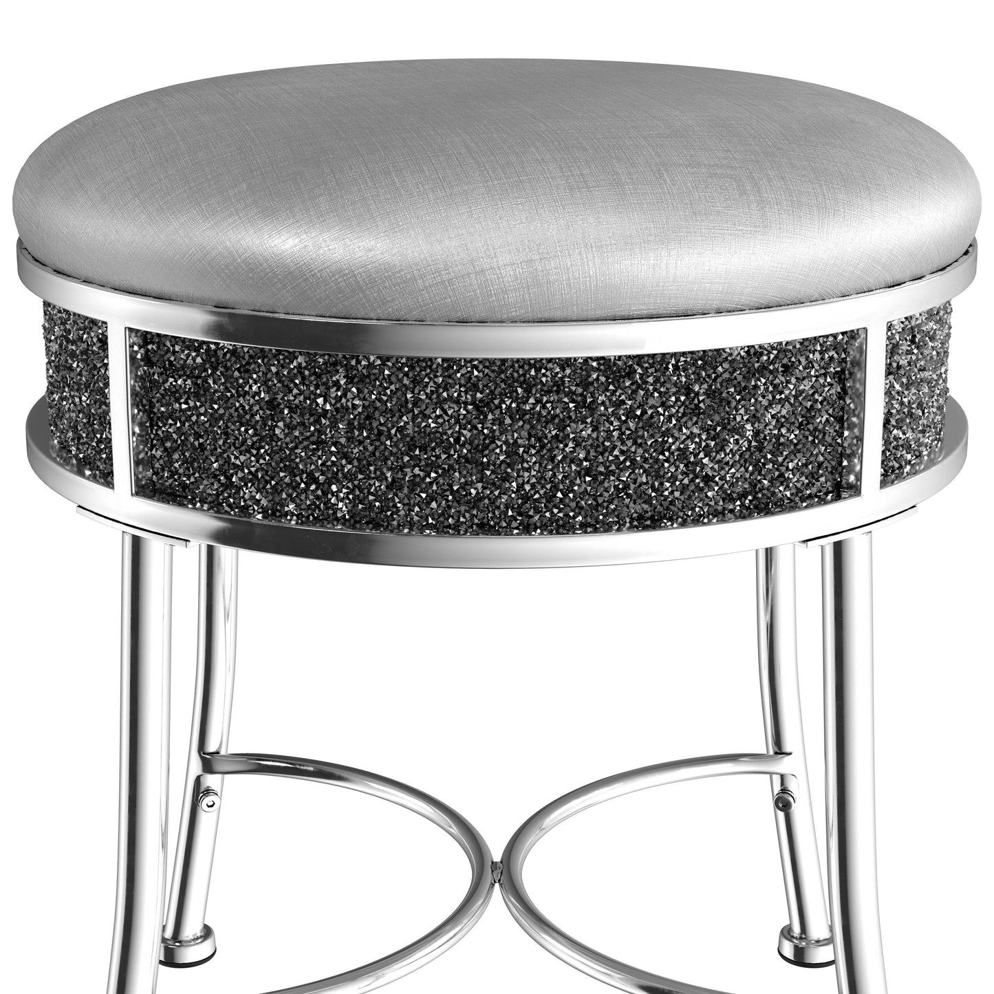 Hillsdale Furniture Roma Backless Faux Diamond Cluster Vanity Stool, Chrome