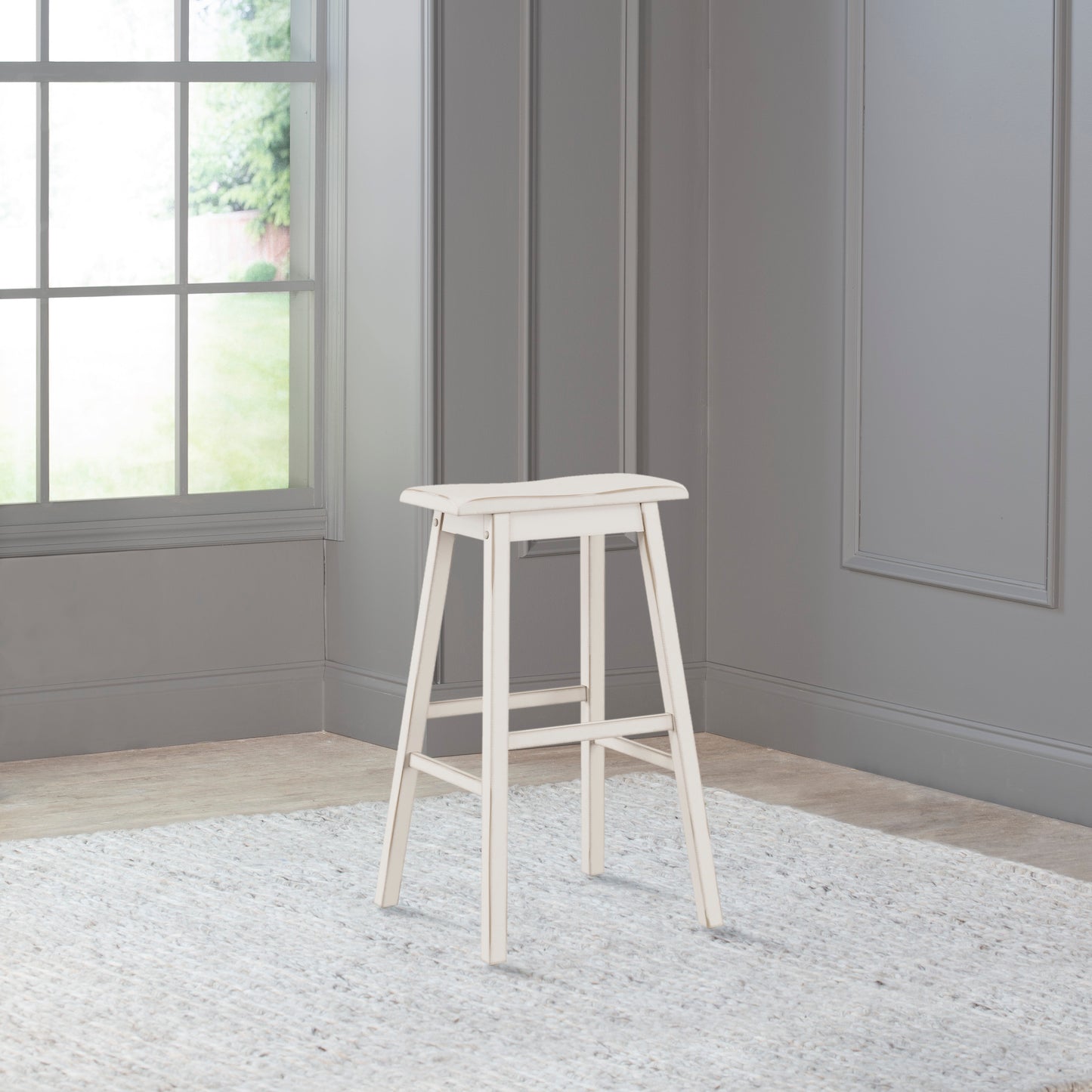 Hillsdale Furniture Moreno Wood Backless Bar Height Stool, Sea White