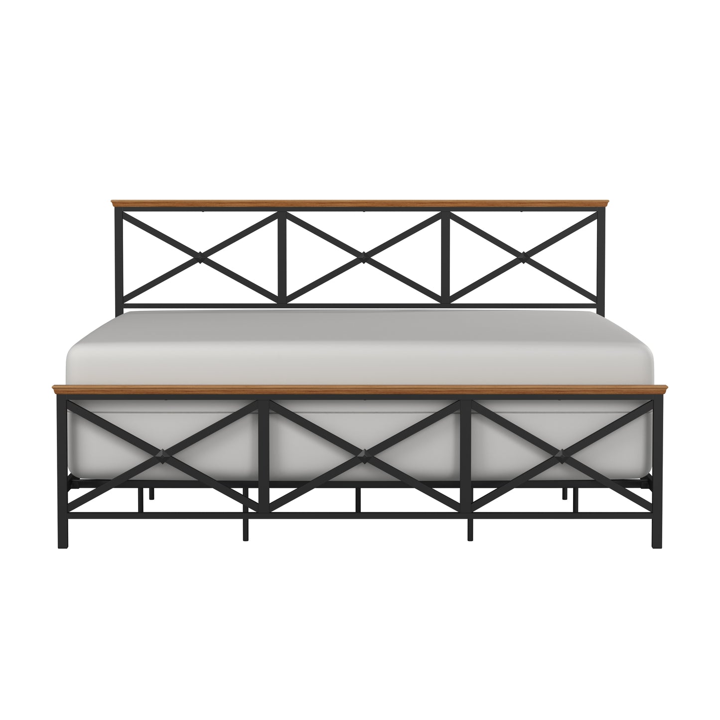 Hillsdale Furniture Ashford Metal King Bed with Wood Accent, Textured Black with Oak Finished Wood