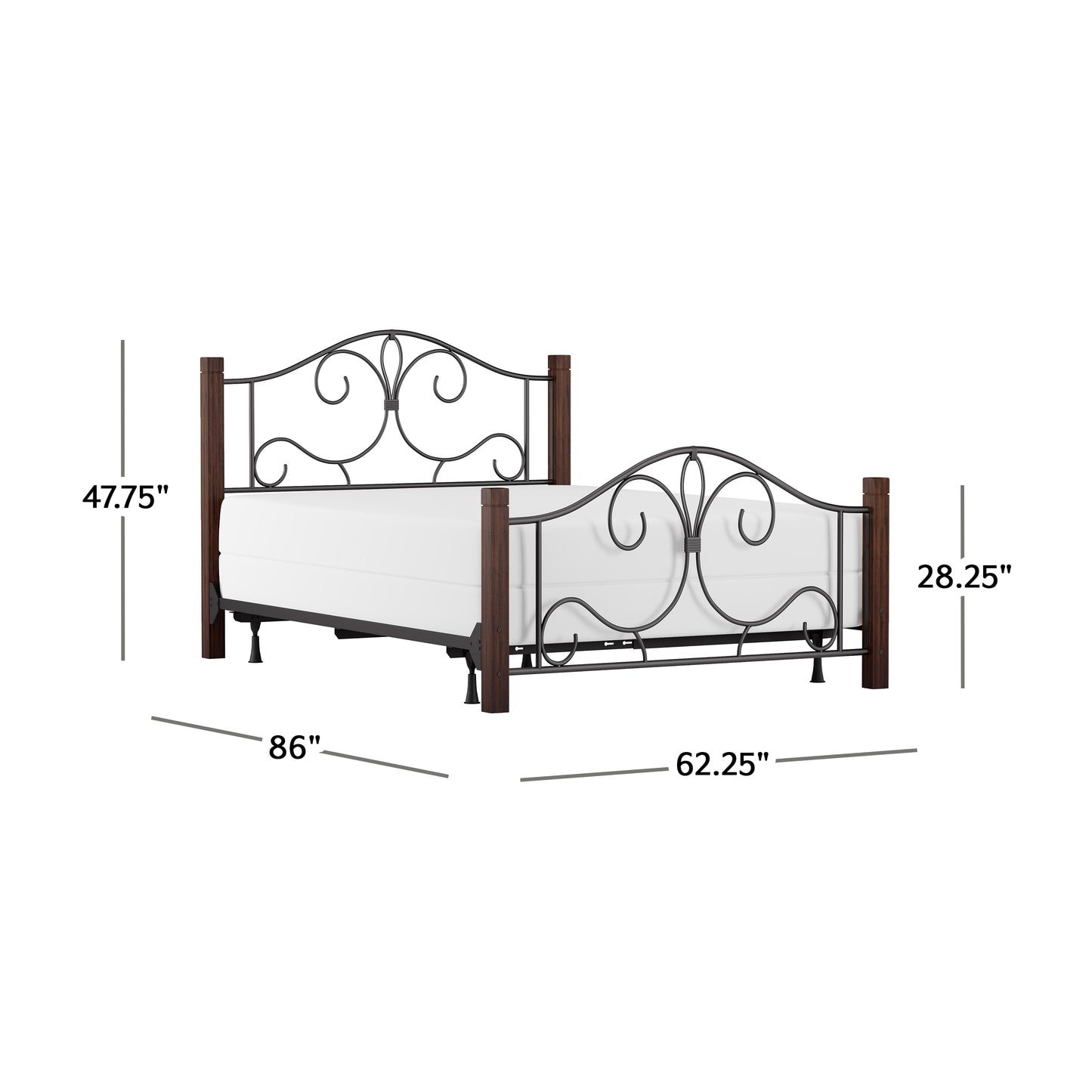 Hillsdale Furniture Destin Queen Metal Bed with Wood Posts, Brushed Cherry