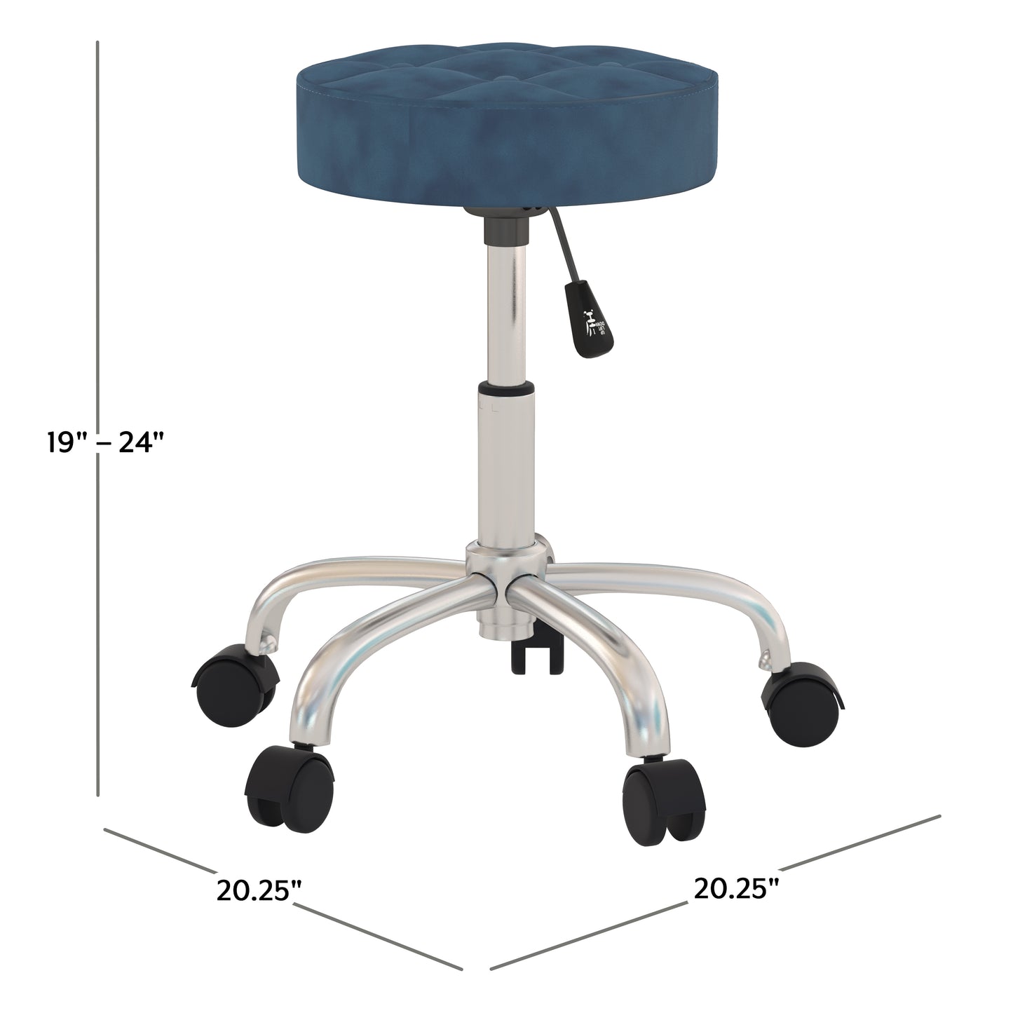 Hillsdale Furniture Nora Metal Adjustable Backless Vanity/Office Stool, Chrome with Chrome with Blue Velvet